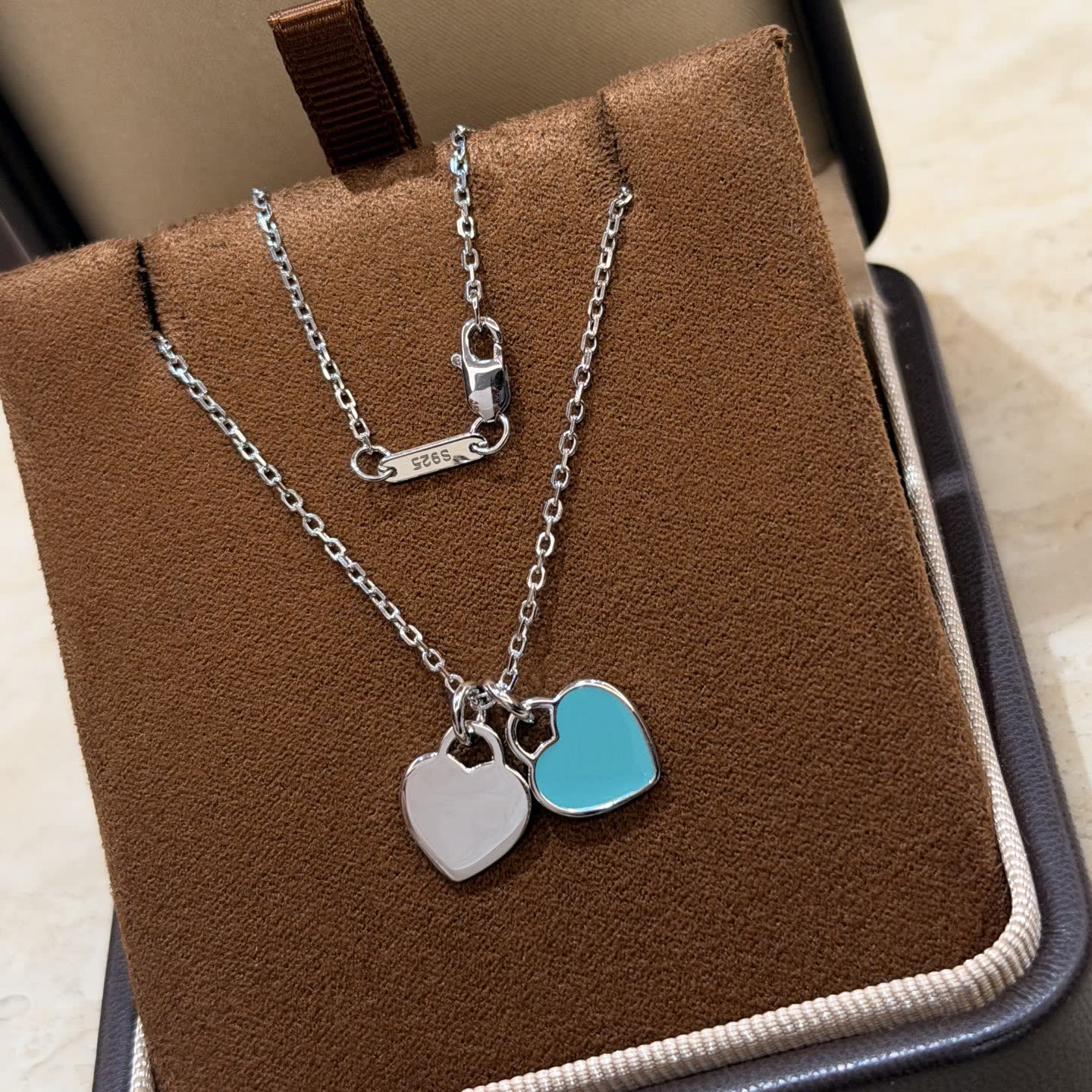 Tiffany & Co. Blue Enamel Heart Tag Necklace